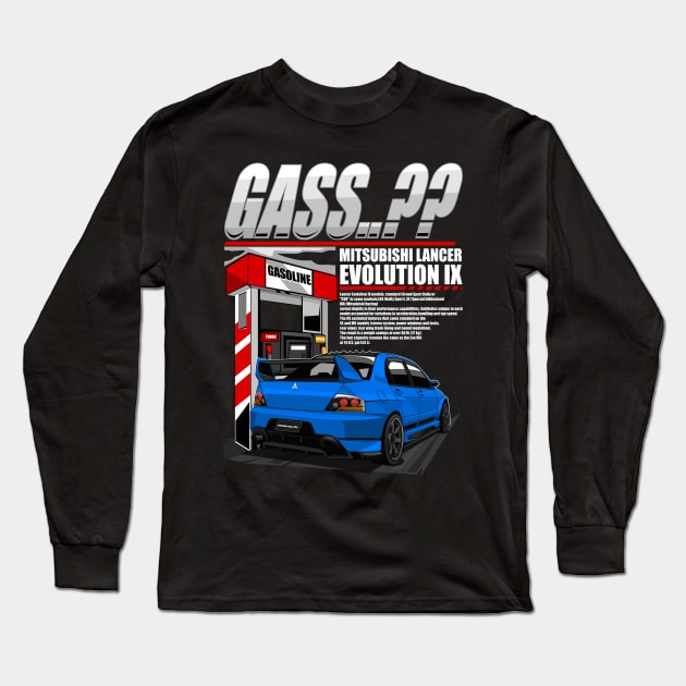 MITSUBISHI LANCER EVO IX ON GAS STATION-BLUE Long Sleeve T-Shirt by HFP_ARTWORK